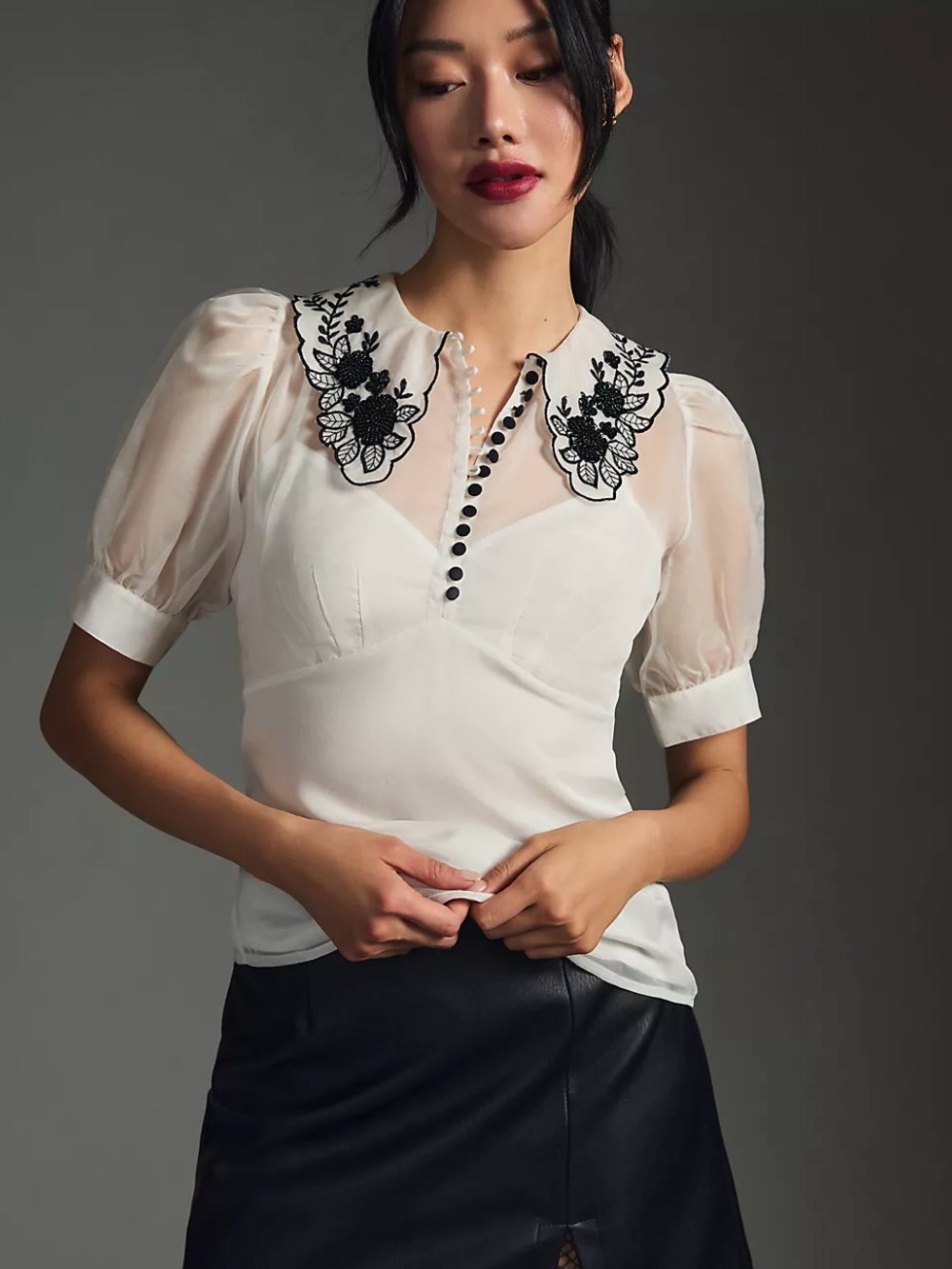 ANTHROPOLOGIE Maeve Puff Sleeve Peter Pan Collar
